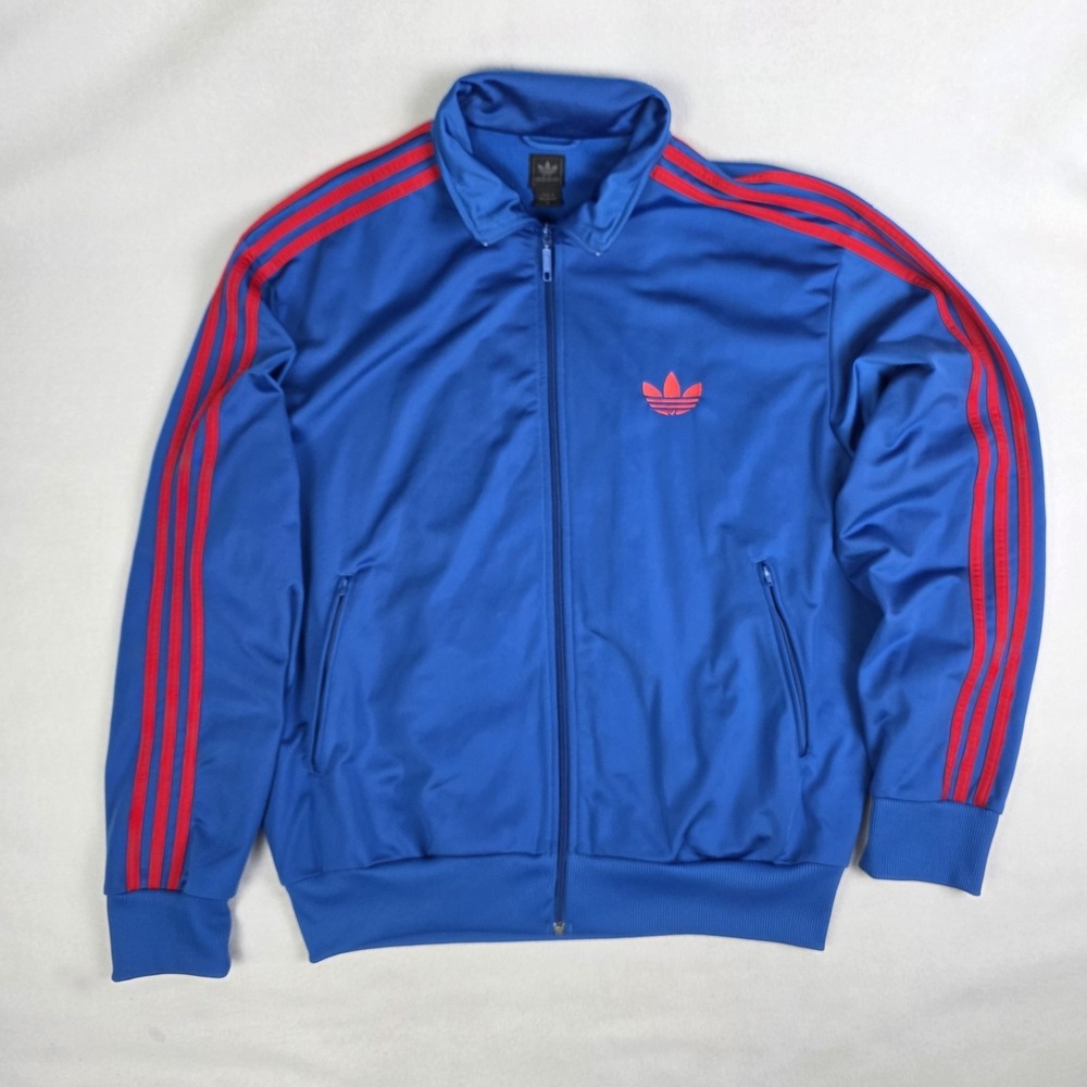 Vintage Y2k Adidas Track Jacket Mens XL Blue Red Firebird Trefoil 3 Stripes